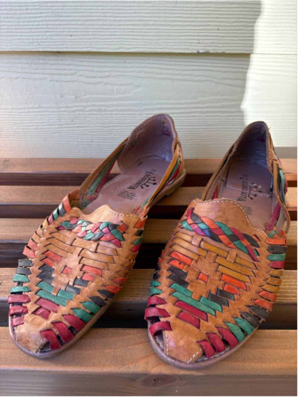 La Coronita Mexican Woven Leather Huaraches Sandals Multi Color Boho Sz 26 US 9